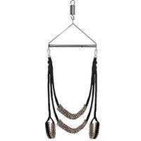 360 Spinning Indoor Swing Set with Steel Triangle Frame and Spring for Couple Play, Holds Up to 600 Lbs, White Leopard