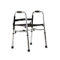 PIWYHOW Standard Foldable Walker, Portable Aluminum Height Adjustable Elderly Rehabilitation Standing Aid, 5 Inches Wheels Lightweight Walking Frame, Silver