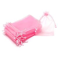 Dealglad 100pcs Drawstring Organza Jewelry Candy Pouch Party Wedding Favor Gift Bags (6x8, Pink)