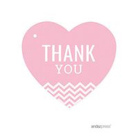 Andaz Heart Gift Tags, Chevron Style, Thank You, Blush Pink, 30-Pack