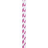 JAM PAPER Color Paper Straws - 7 3/4 x 1/4 - Magenta Stripes & Dots - 24/Pack