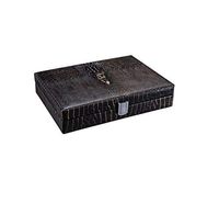 LHFJ Cigar Humidor Cedar Wooden Crocodile Leather Embossing Cigar Box with Hygrometer Capacity 20