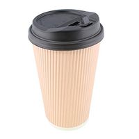 Lot45 Disposable Paper Cups with Lids, 100 Pack - 16 oz Coffee Cups To Go Expresso Cups with Rippled Sleeve in Pink