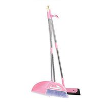 Broom and Dustpan Extra Long Handle Magic Broom and Dustpan Multi-Function Soft Brush Broom Set Used for Toilet Room Hospital (Color : Pink)