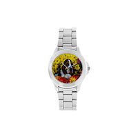 Christmas Gifts/Thanksgiving Day Gifts Basset Hound Dogs and Flowers Unisex Stainless Steel Watch