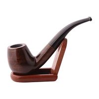 Tobacco Pipes, Handmade Ebony Wood Smoking Pipe with Wooden Stand, Smooth