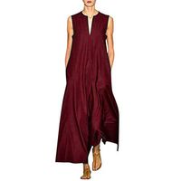 Summer Dresses for Women,Women Plus Size Vintage Daily Casual Sleeveless Cotton-Blend Summer Dress Wine Red