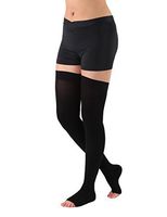 Made in The USA Absolute Support Compression Stockings 20-30mmHg, Open Toe Thigh High Silicone Border, Black XL