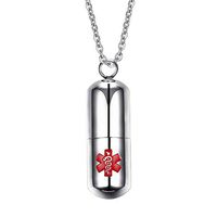 MoAndy Stainless Steel Pendant Necklace Keepsake Box Case Holder Memorial Medical Pendant Chain Pill Shape