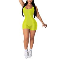 Alangbudu Women Sexy Sleeveless Tank Top Backless Short Romper Sports Jumpsuit Bodysuit One Piece Short Party Catsuit Yellow