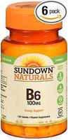 Sundown Naturals B6 100 mg Tablets - 150 ct, Pack of 6