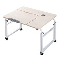 Loghot Height Adjustable Desk Over The Bed Table Laptop Overbed Tables Mobile Computer Desks Writing Desk Drafting Table with Wheels (White Maple)