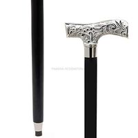 Decorated Premium Designer's Black Sturdy Walking Stick With Nickel Plated Brass Handles For Men & Women By Nagina International