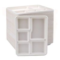 Bekith 100 Pack 5 Compartment Paper Plate - Compostable Biodegradable Disposable Tray, Eco-Friendly Made of Sugar Cane Fibers - Great for Lunch and Dinner Parties