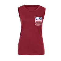 LiqniudD Women's Round Neck Tank Tops Summer Casual Blouse American Flag Pocket Sleeveless Vest (S, red)