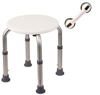 Healthline Round Shower Stool, Small Shower Chair Round Bath Stool for Shower, Non-Slip Seat, Free Bonus Grab Bar, Adjustable Bathtub Stool Seniors Bath Bench Without Back, Compact Shower Stool White
