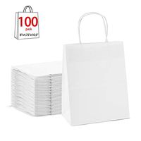 GSSUSA 8x4.75x10.5"100pc White Paper Bags with Handles,Goodie Bags, Mechandise Bags, Retail Bags, Party Bags, White Bags with Handles Bulk, 100% Recycled Paper Bags