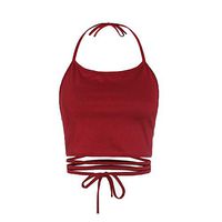 Jophufed Women Striped Sleeveless Crop Tank Tops Vest Halter Tank Blouse T-Shirt Red