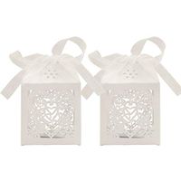 TOYANDONA 100pcs/pack Laser Candy Gift Box Wedding Paper Candy Container Party Gift Box with lace Ribbon (Ivory White)