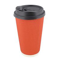Lot45 Disposable Paper Cups with Lids, 100 Pack - 16 oz Coffee Cups To Go Expresso Cups with Rippled Sleeve in Red