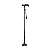 Elderly and Disabled Crutches- Folding Aluminum Alloy Cane Non-Slip Four Corner Tumbler Old Crutches (Color : Black, Size : 97cm)