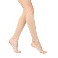 FOCUSIN Compression Calf Sleeves (20-30mmHg) for Men & Women - Footlesss Compression Socks - for Running, Shin Splint, Medical, Travel, Nursing, Cycling, Large, Beige.
