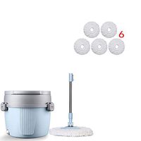 KIRA 360° Floor Mop Spin Mops Bucket System Single Barrel Rotary Side Drain Hole Non-Slip Retractable Mop Lever with Handle Easy to Store Blue/Pink/Green - with 6 Mop Heads