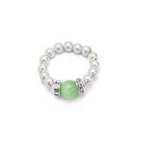 Cats Eye Light Green and White Magnetrim Stretch Ring (Small)