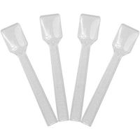 [25 Count] Clear Plastic Gelato Tasting Spoons 4 Inch Mini Disposable Shovel Spoons for Sampling Yummy Desserts, Foods & Ice Cream - Frozen Dessert Supplies