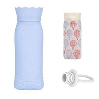 Silicone Hot Water Bag,Microwave Heating Bottle Environmental Silicone Transparent Hot Water Bag with Knit Cover,Hot & Cold Therapy-Gift for Girls Babys, Christmas, Gift Exchange Pary(Long,Blue)