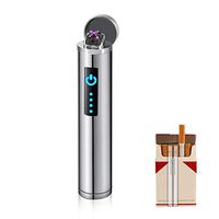 Dual Arc Lighter USB Mini Arc Lighter Rechargeable Flameless Windproof Electronic Fingerprint Slim Size Portable Plasma Double Arc Lighter Good for Cigarette Cigar Candle Pipe (Silver)