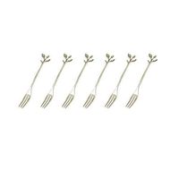 HENGRUI Creative Small Fork 6pcs Series of Handle Leaf-shaped Fruit Fork, Retro Fork for Kitchen Dining Bar, Silver