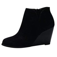 Ros1ock Shoes for Women Solid Color Casual,Simple Zipper Wedges Shoes Suede Heels Round Toe Booties Black