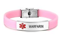 JF.JEWELRY Pre-Engraved Warfarin Medical Alert ID Bracelet for Men Women Silicone Band Adjustable-Pink
