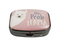 XUTAI Custom Personalized Square Stainless Steel Gun Silver Glass Travel Pill Case Vitamin Decoration Box (Cute Llama)
