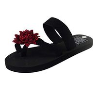 Cenglings Flip Flop,Women Clip Toe Flowers Beach Breathable Shoes Flat Sandals Slip On Shallow Slipper Flip-Flops Beach Sandals(Red,36)