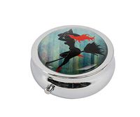 Halulu Sexy Witch on a Broomstick and hat Custom Fashion Round Glass Pill Case 2.1 Inch Tablet Holder Storage Bag Wallet