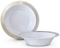 " OCCASIONS" 40 Bowls Pack, Heavyweight Disposable Wedding Party Plastic Bowls (14oz Soup Bowl, Diamond White & Gold)