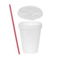 (500 Sets) 12 oz White Foam Cups with Lift'n'Lock Lids and BONUS Stirrers, Disposable Foam Drink Cups, To Go Coffee Cups, Insulated Foam Cups for Hot/Cold Drinks by Tezzorio