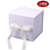 WRAPAHOLIC 2Pcs White Gift Box with Grosgrain Ribbon, 6x6x6 Inches Collapsible Gift Box with Magnetic Closure for Coffee Mug, Party, Wedding, Gift Wrap, Storage