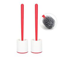 CLEANHOME Silicone Toilet Brush and Holder Set,Simple Design Bathroom Toilet Cleaner with Soft Bristle Environmental,Red and White,2 Pack