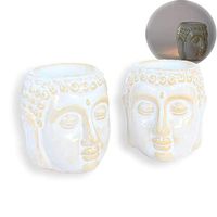 2 Pcs Aromatherapy Essential Oil Burner Warmer Ceramic Tea Light Holder Peaceful Buddha Shakyamuni Design