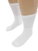 Men's/Women's Diabetic Crew Socks Circulatory Non Binding Top Loose Fit Size 10-13 White 12-Pack
