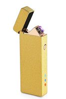 Double Arc USB Charging Lighter Dual Arc Plasma Lighter USB Rechargeable Windproof Flameless Butane Free Electric Lighter (Gold Scrub)