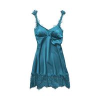 Haxikocty Women Lace Teddy Lingerie Skirt Sexy Deep V Underwear One Piece Nightdress Sleepwear Blue