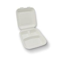 Stalkmarket 100% Compostable Sugar Cane Fiber Hinged Container, Medium 3-Compartment, 200-Count Case