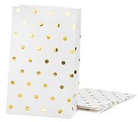 Party Treat Bags - 24-Pack Gift Bags Party Supplies, Paper Favor Bags, Recyclable Goodie Bags for Birthdays, Weddings, Gold Foil Polka Dots Design, White, 5.5 x 8.6 x 3 Inches