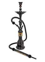 Khalil Mamoon Black (1 Hose) Hookah Stainless Steel, Premium Black Finish Black Striped Base Egyptian Clay Bowl (Black Base)