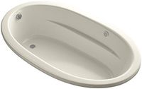 KOHLER K-1162-S1GW-47 Sunward ExoCrylic Drop-In Bubble Massage Air Bath with Bask Heated Surface and End Drain, 60 x 42-Inch, Almond