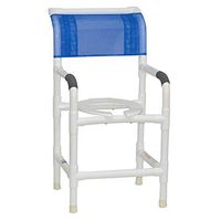 MJM International 115-LP Pediatric Shower Chair with Rubber Feet, Static Chair, 250 oz Capacity, 38.5" Height x 19" Width x 23" Depth, Royal Blue/Forest Green/Mauve